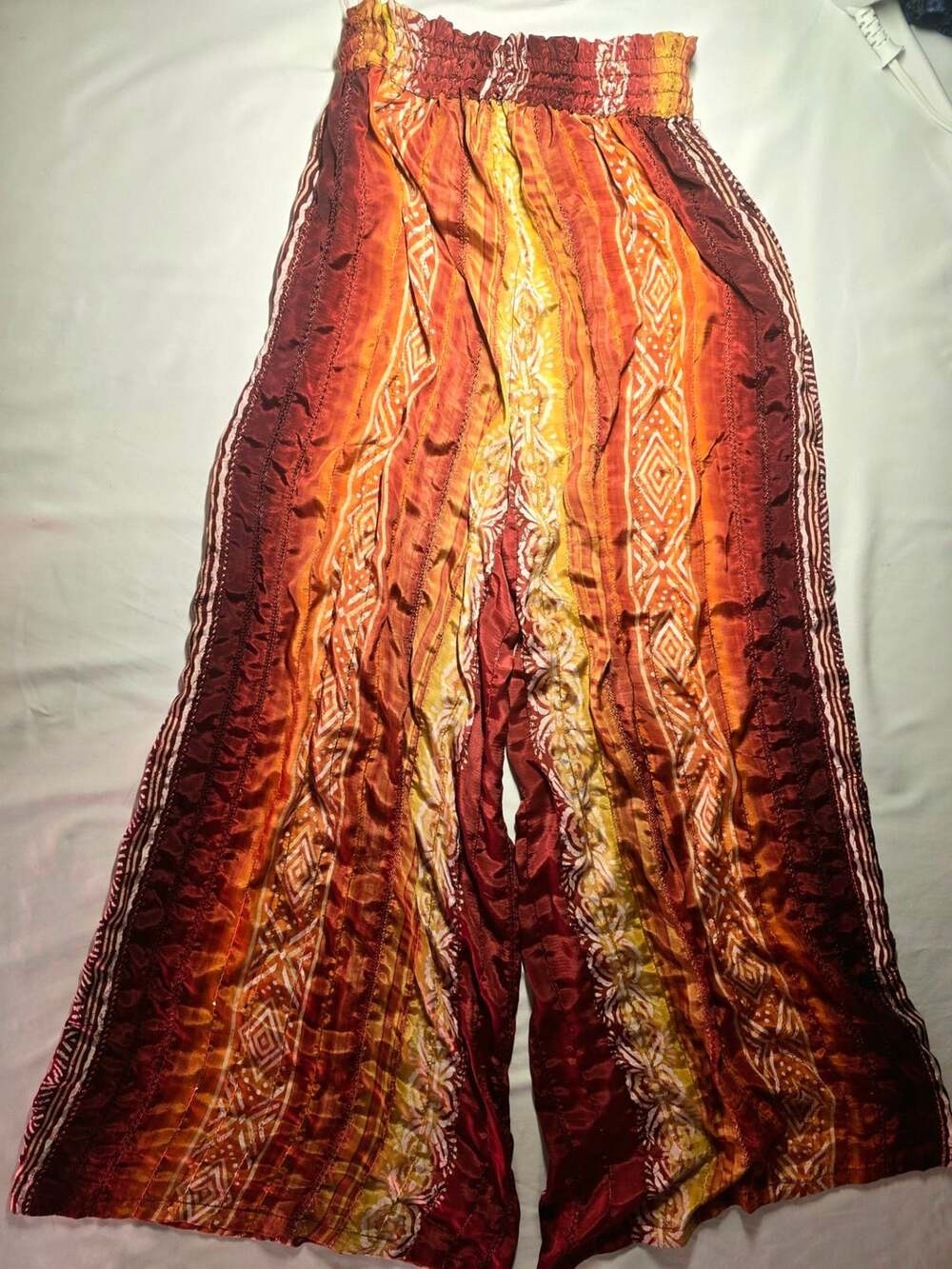 Earthbound Trading Co. Boho Orange & Yellow Wide Leg Palazzo Pants Size S